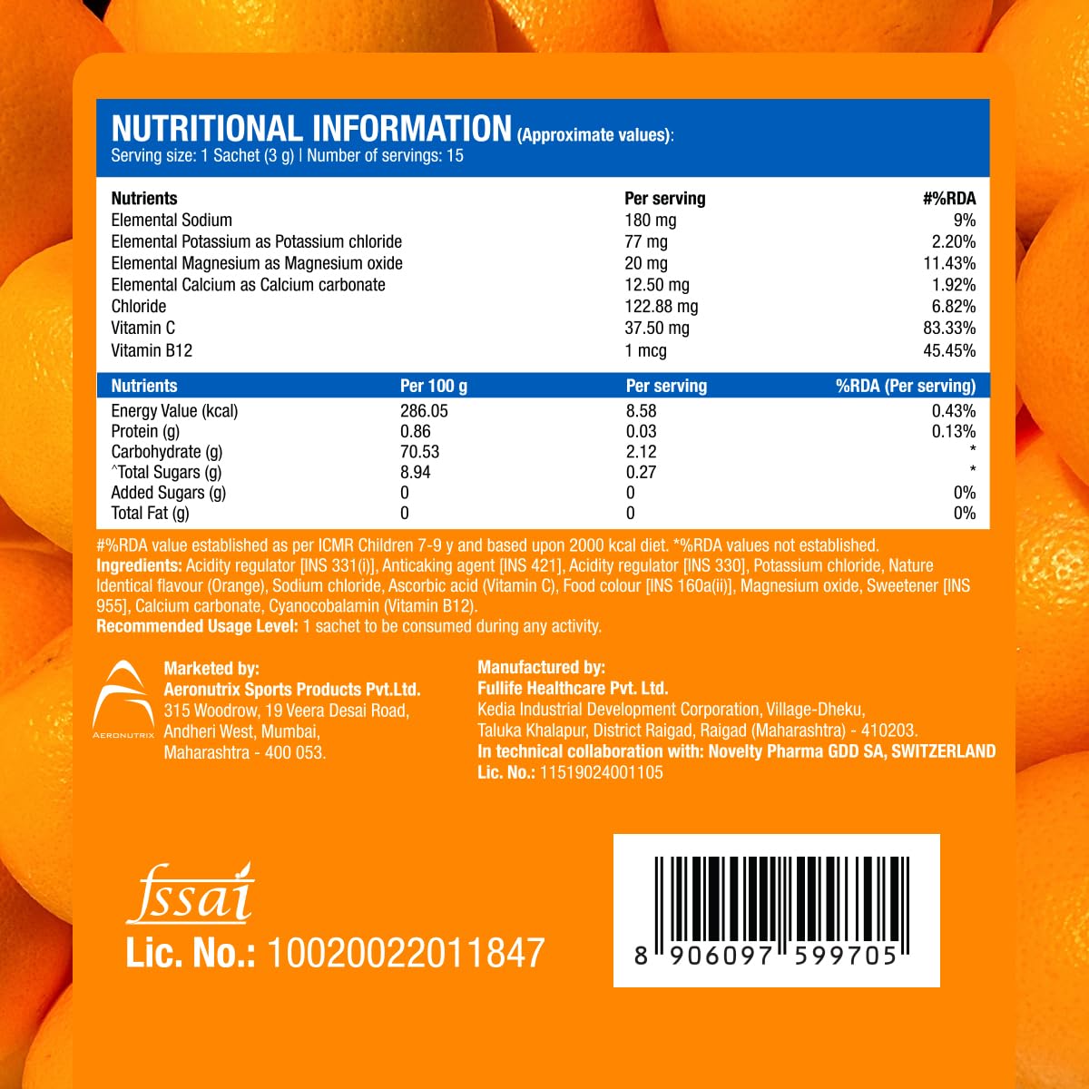 Fast&Up Reload Electrolytes Powder Sachets | Zero Added Sugar Hydration Drink with 5 Essential Electrolytes Vitamin C & B12 | Summer Heat, Workout Recovery, Travel & Wellness | Orange Rush, Pack of 15 Sachets