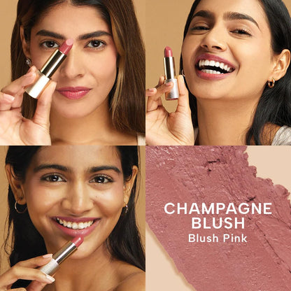 RAS Luxury Oils Lumiere Satin Matte Lipstick | 8-Hr long stay Creamy Matte, Non-Drying, Lightweight & Pigmented | Natural infusion of Argan & Avocado | Vegan, Cruelty-Free (Champagne Blush)