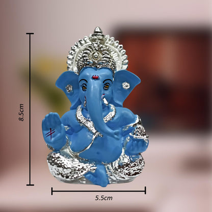 999 Silver Plated Ganesha Idol for Home Decor Puja |Ganesh Idol for Home Decor Ganpati for Gift 3.5 inches |Ganesh Statue Gift for Office Desk Puja Room Figurine (8.89 x 5.08 cm) (Sky Blue)