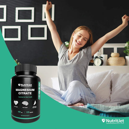 NutritJet Magnesium Citrate Powder Capsules 400mg [120 Caps] Pure Non-GMO Supplements, Natural Sleep Calm Relax