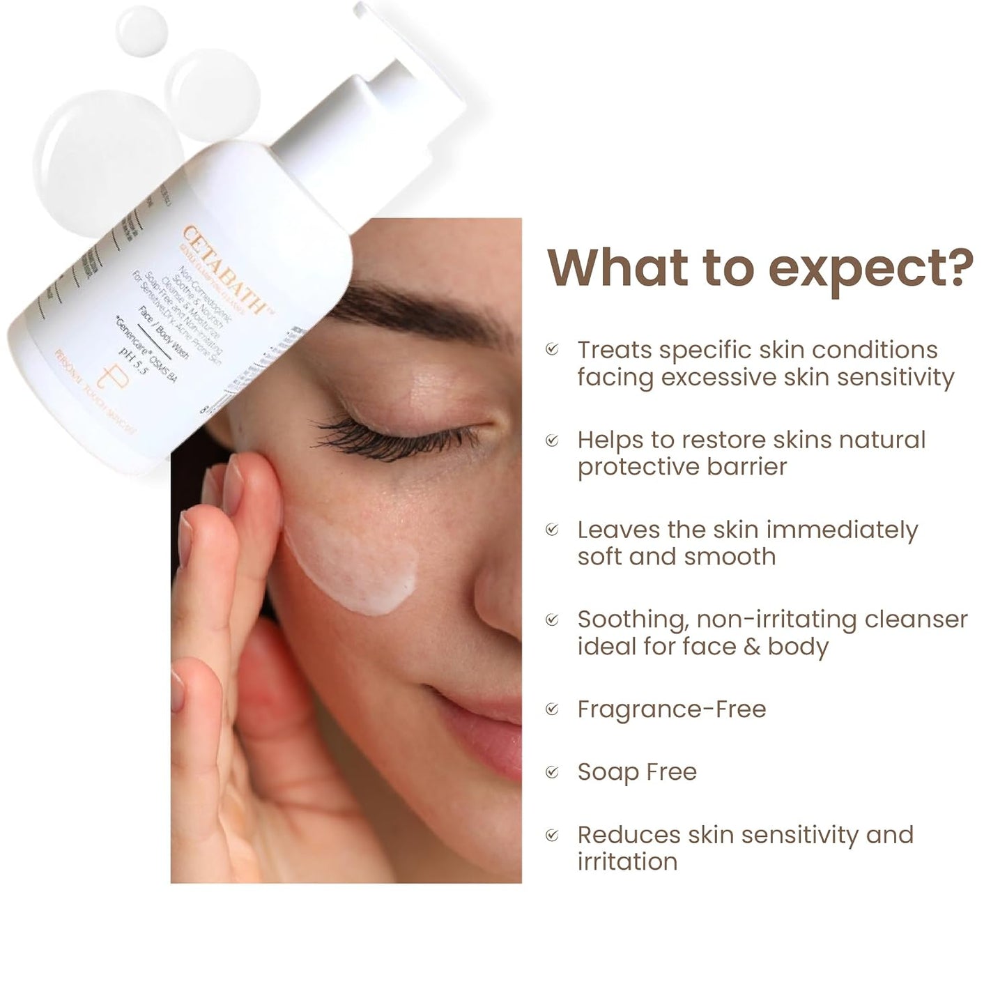 PERSONAL TOUCH SKINCARE Cetabath - Cleanser For Sensitive, Dry & Acne-Prone Skin with Glycerin, Betaine, Niacinamide & Sodiui Cocoyl Isethionate, 100ml