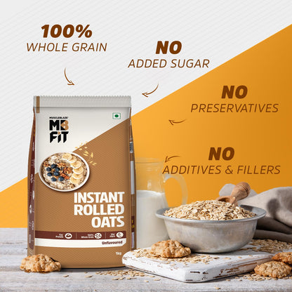 MuscleBlaze Fit Instant Oats (Unflavoured, 1kg) | 12g Protein | 100% Rolled Oats, Breakfast Cereals for Weight Management