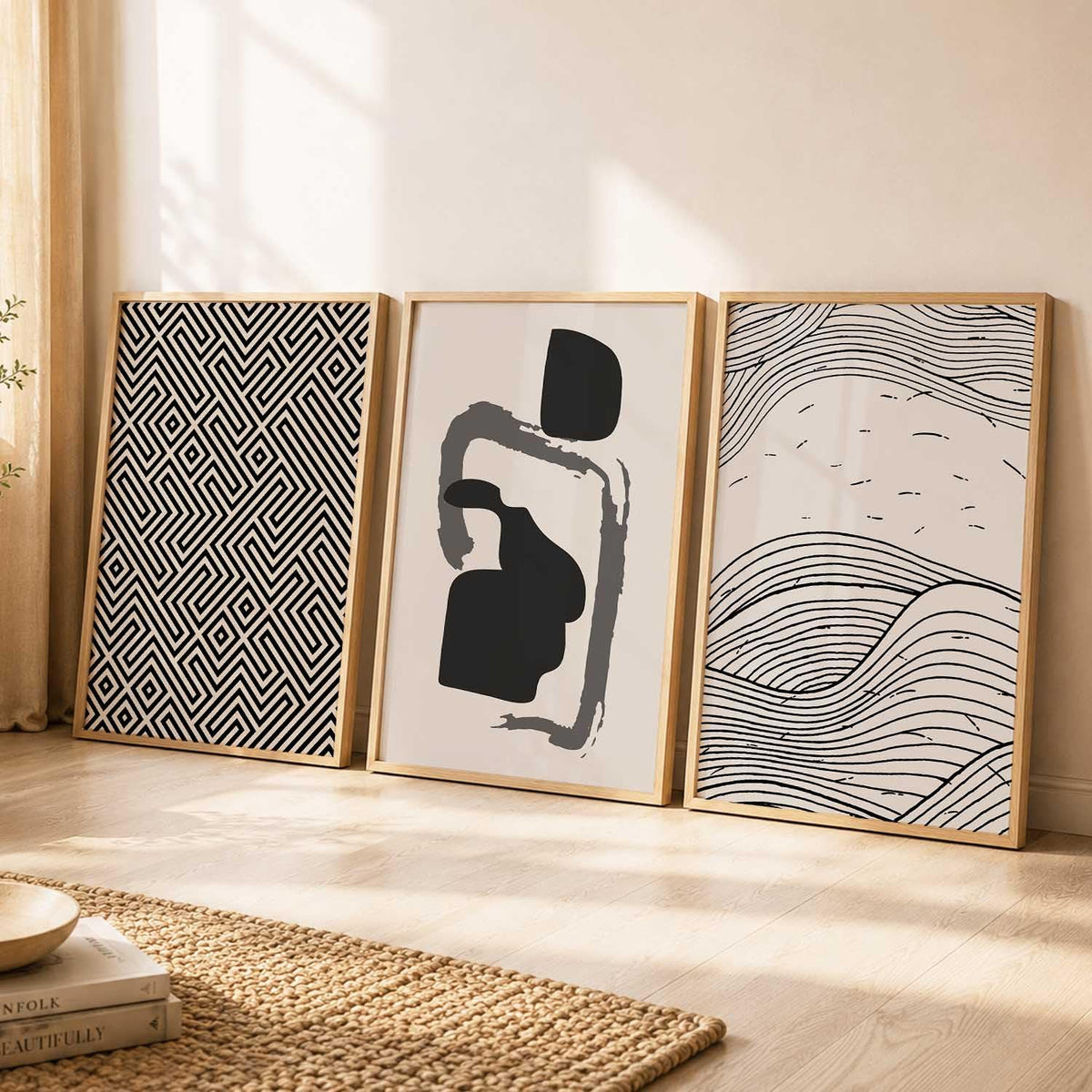 Modern Art Decorative Wall Art Print With Frame Pattern Paintings For Living Room Bed Room Hotel Wall Decor Digital Reprint Set of 3 (13X17 inch)