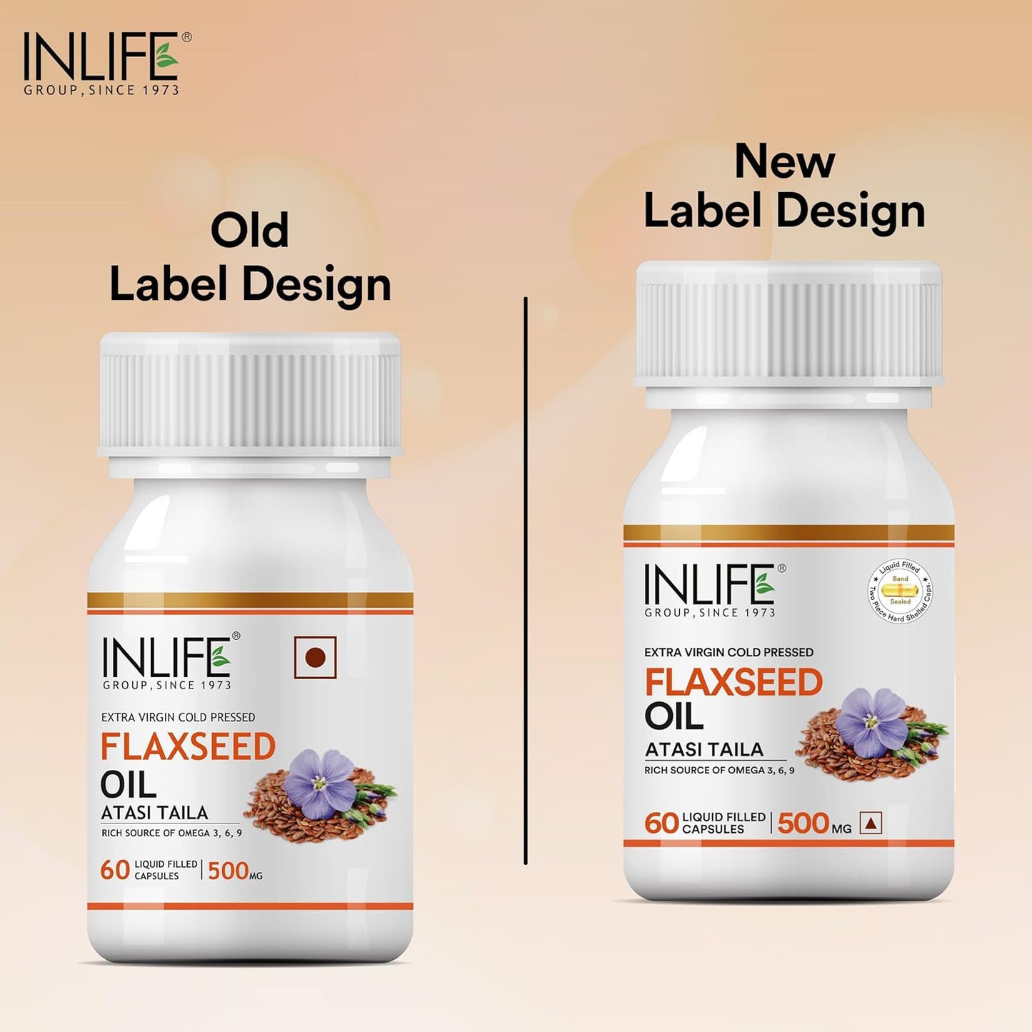INLIFE Flaxseed Oil Omega 3 6 9 Fatty Acid Supplement - Extra Virgin Cold Pressed 500 mg - 60 Capsules