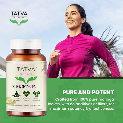 TATVA HEALTHCARE Organic Moringa Capsules 450mg | 60 Vegan Vegetarian Capsules | Moringa Oleifera Leaf Powder Supplement | Organic Drumstick Leaf Herbal Supplement | Daily Wellness