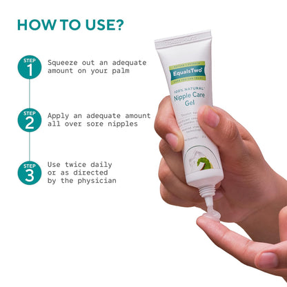 EQUALSTWO by Zydus Nipple Care Gel for Cracked & Sore Nipples, 25gm, 100% Natural Soothing Nipple Gel Cream for Breastfeeding & New Mom, Hypoallergenic, Dermatologically Tested, Pack 1