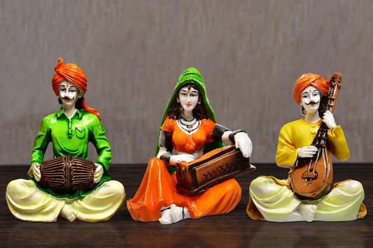 Polyresin and Marble Dust Rajasthani Couple Cultural Statue Showpiece for Home Decor Living Room, Bedroom,Navrathri Set, Golu Golu Dolls for Navarathri Set, Multicolor