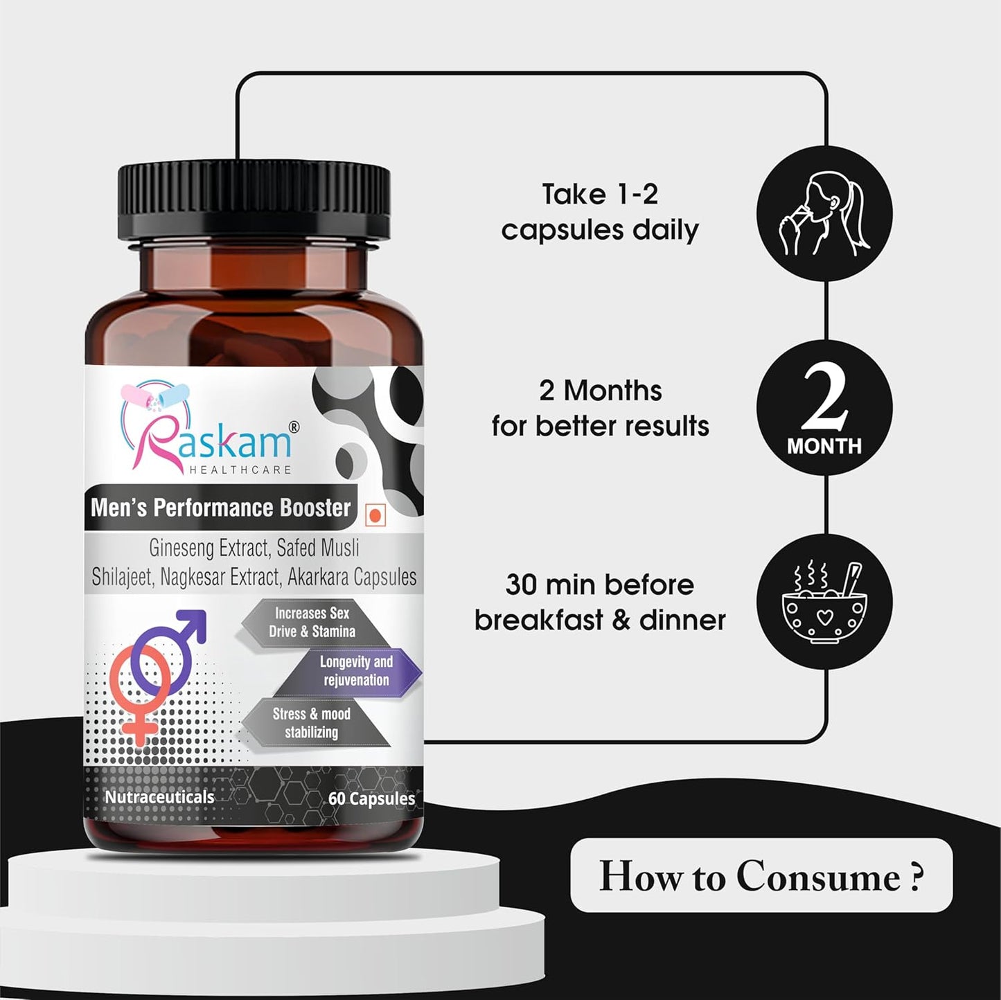 Men's Performance Booster 60 - Capsules - Improve Muscle Strength & Performance, Boost Energy for Men