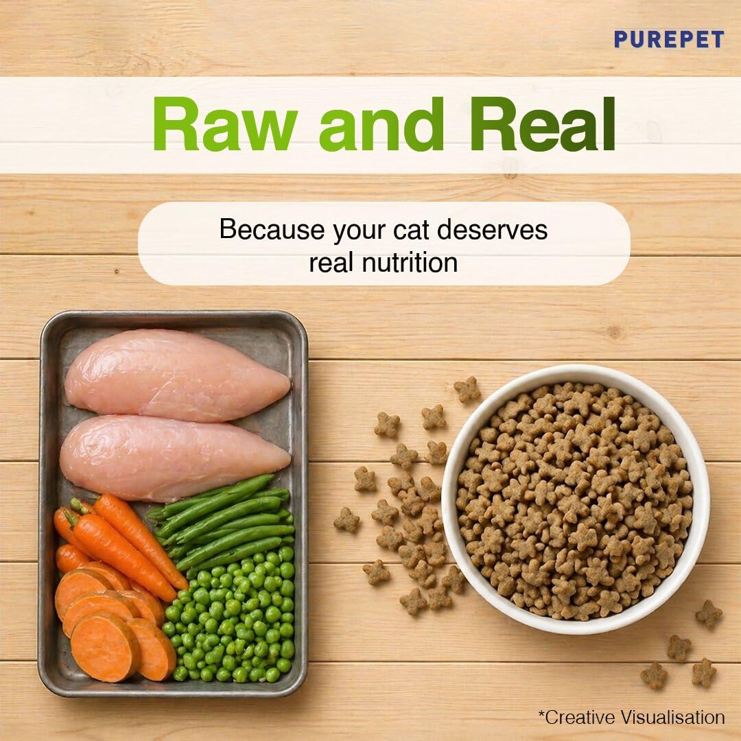 Purepet Adult Dry Cat Food 1kg Pack | Chicken & Vegetable Flavour | Prevents Hairballs | Supports Heart Function | Promotes Skin Wellness | Enriched with Taurine