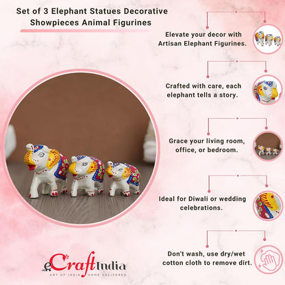 eCraftIndia Set of 3 Elephant Statues for Good Luck| Animal Figurines Decorative Elephant Showpieces| Elephant Decorative Items for Home Living Room Office| Gift for Diwali Birthday Housewarming