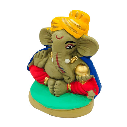 SHOPMEFAST Clay Ganesh Idol, 4 Inches Height, Water Soluble Ganpati Murti for Ganpati Visarjan (Small) (Multicolor)