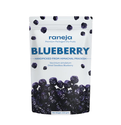RANEJA 100% Natural Premium Blueberries Without added Sugar | Dried Seedless Blueberries | Dry Fruits | Healthy & Tasty Whole & Dried Blueberry | Rich In Calcium And Vitamin K | Non-GMO(200gm)