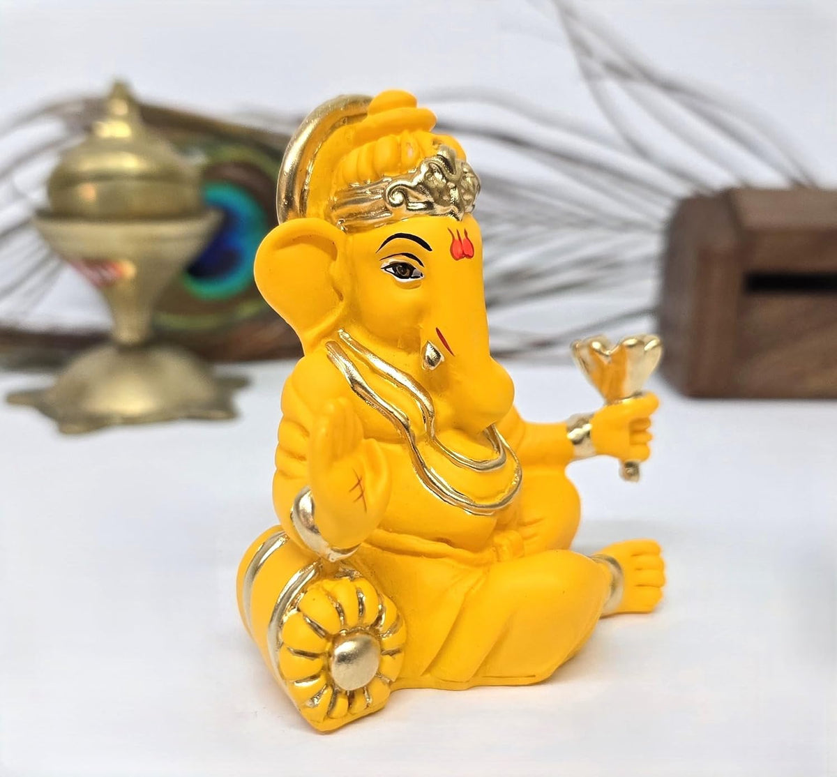 Gold Art India Ganesha Mango Terracotta Finish | for Car Dashboard | Gifting | Office Desk | Home Decor (2.9 inch)