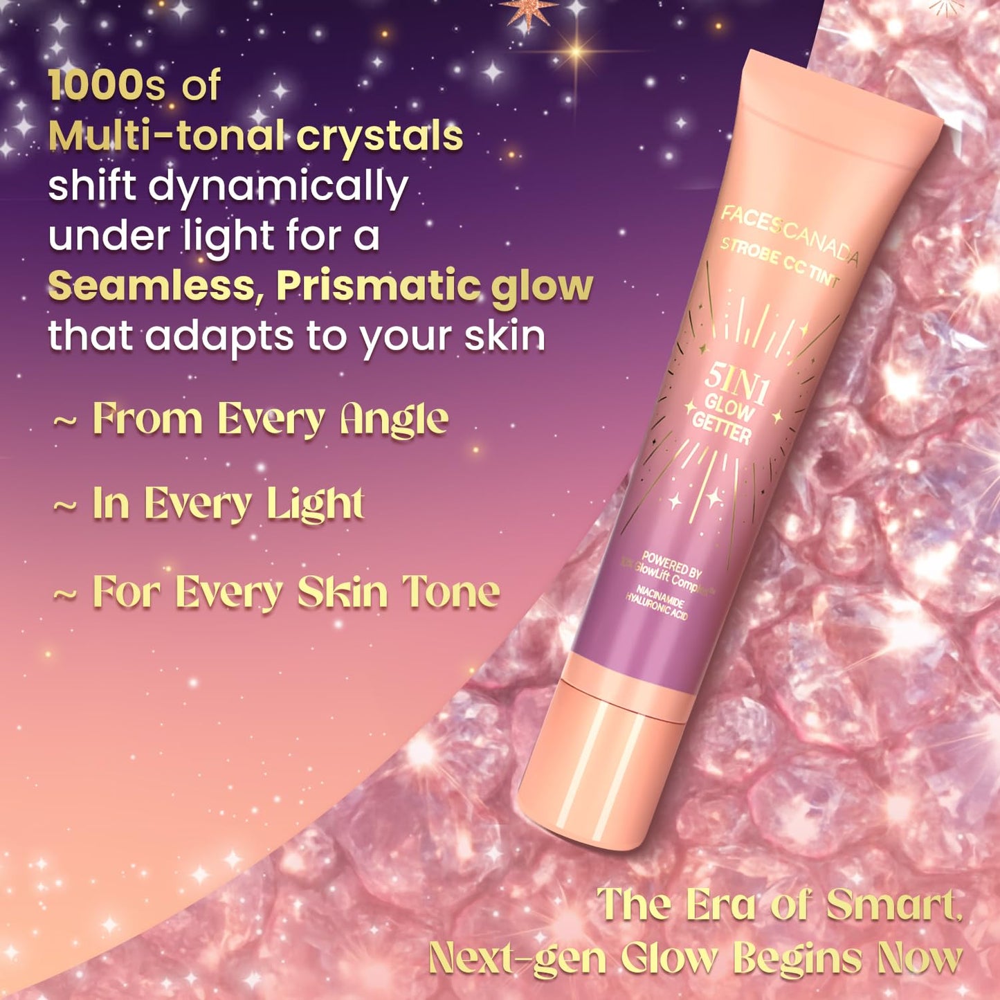 FACES CANADA Strobe CC Tint Mini - Sunset Glaze 02, 18ml | 5-in-1 Serum + Moisturizer + Primer + BB/CC Cream + Strobe Cream | Lightweight | Radiant Dewy Glass Skin Glow | Niacinamide & Hyaluronic Acid | For Light to Medium Skin
