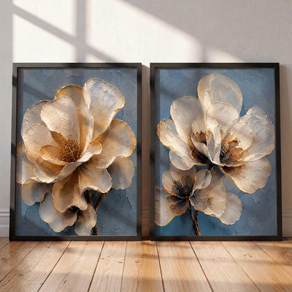 2 Piece Framed Wall Art Set, 3D Textured Floral Botanical Painting, Modern Abstract Flower Wall Decor for Living Room Bedroom Dining Room Office, Ready to Hang, Ideal for Housewarming Gift (design 1, 13X19, Black)