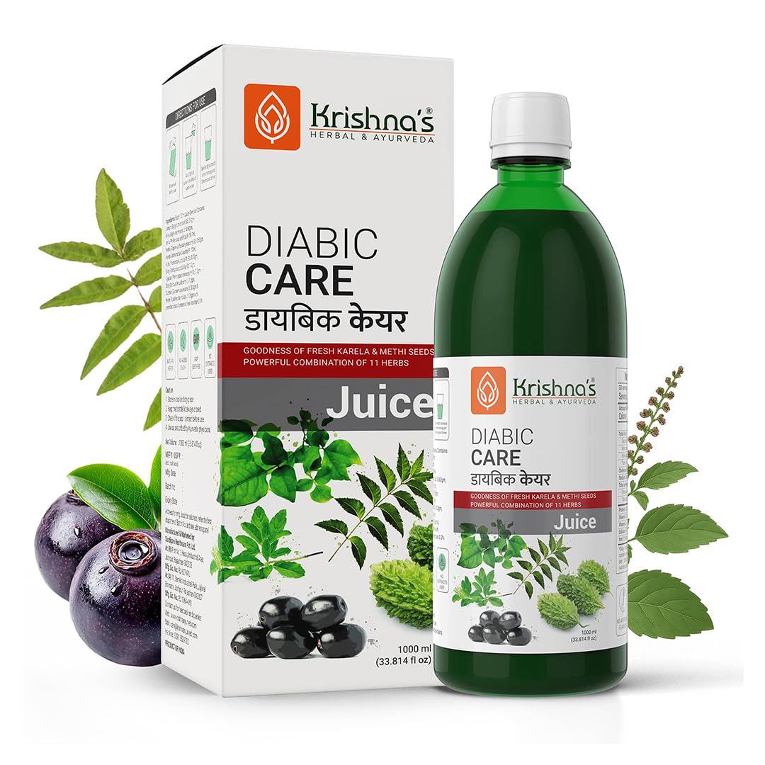 Krishna's Diabic Care Juice - 1L | Clinically Proven Diabetic Care | Blend of 11 Herbs Methi, Amla, Karela, Jamun, Kutki, Guduchi & 5 Other Herbs to Manage Sugar Levels, Clinically Proven