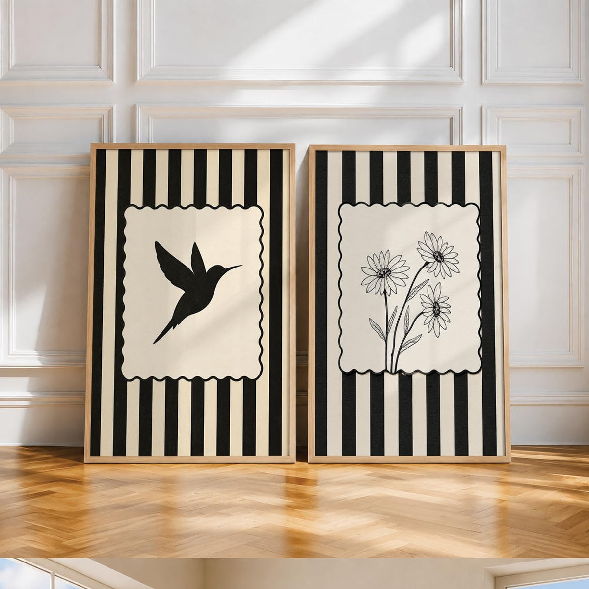 Black & White Wall Art Set of 2 | Botanical Décor (DGN01-Natural10x13 inch)