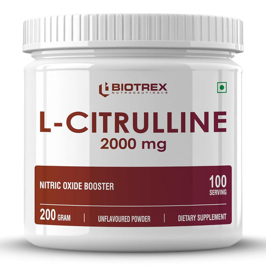 Biotrex Nutraceuticals L Citrulline Powder 2000mg | Supports Endurance & Muscle Pump | Production of Creatine | Enhances Athletic Performance | Unflavoured - 200Gram (100 Servings)