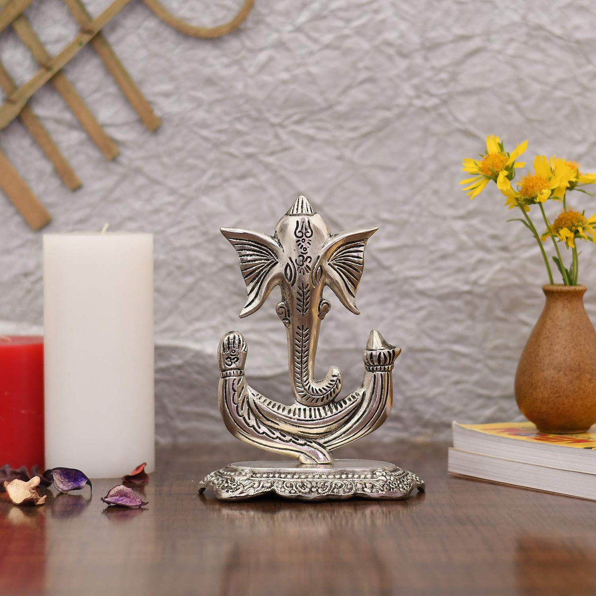 Metal Ganesha Idol Showpiece for Gift & Home Decor - Silver Plated Ganesh Ganpati Statue for Pooja Temple Office Decoration Gifts