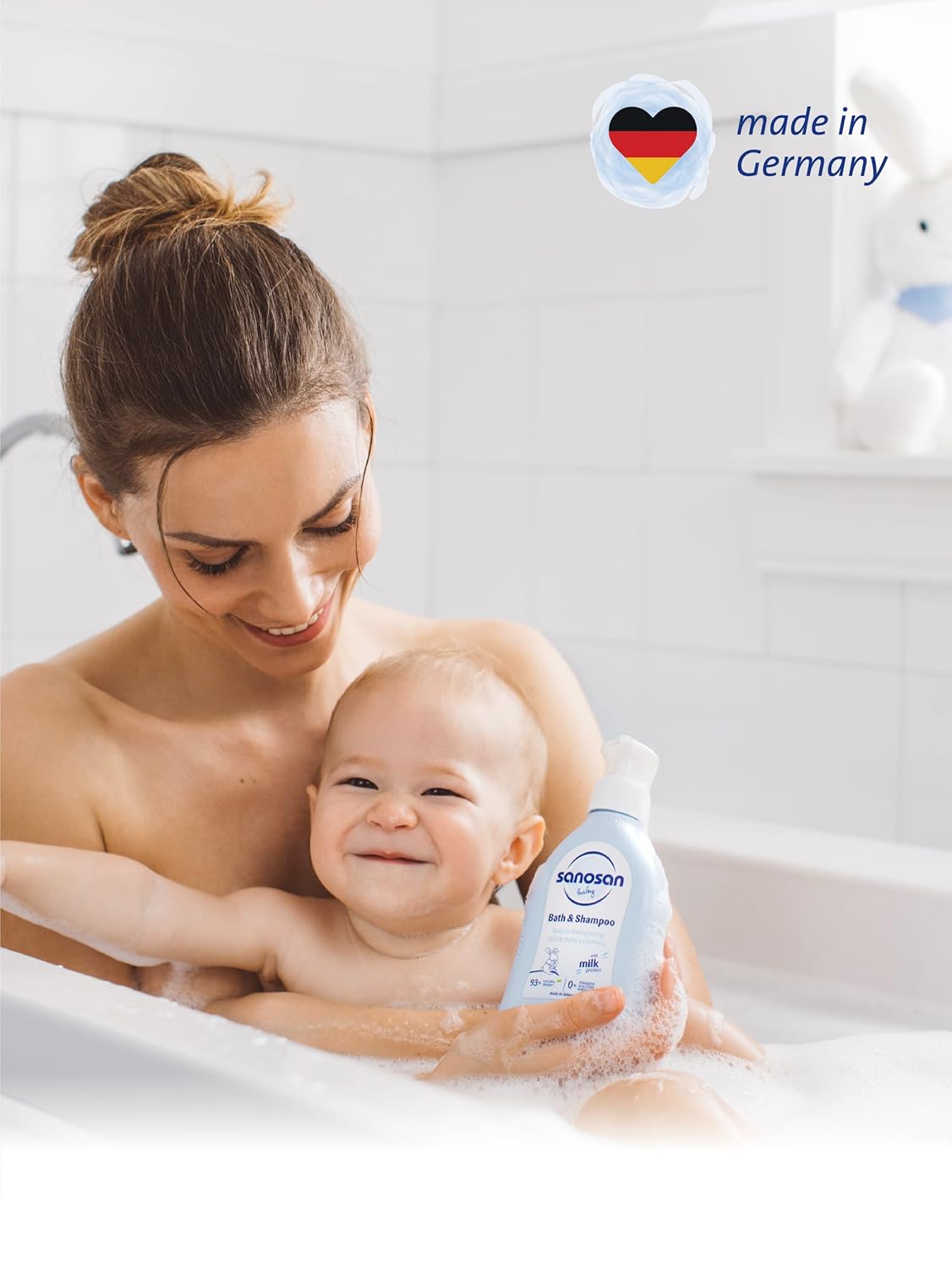 Sanosan bath & shampoo Hydrolysed Milk Protein Formula Daily Head To Toe Milky Wash No Tear Formula For Newborn Baby 2 In 1 Shampoo & Body Wash- 200 ml