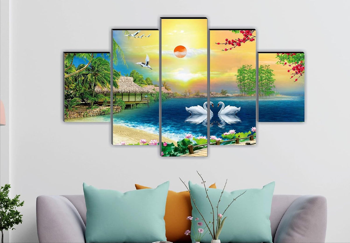 paintings modern art Paintings for Living Room | Painting for Wall Decoration | 3D Wall Art for Bedroom | modern art Wall Painting Set of 5 (127 x 76 cms) SANFBL32282A