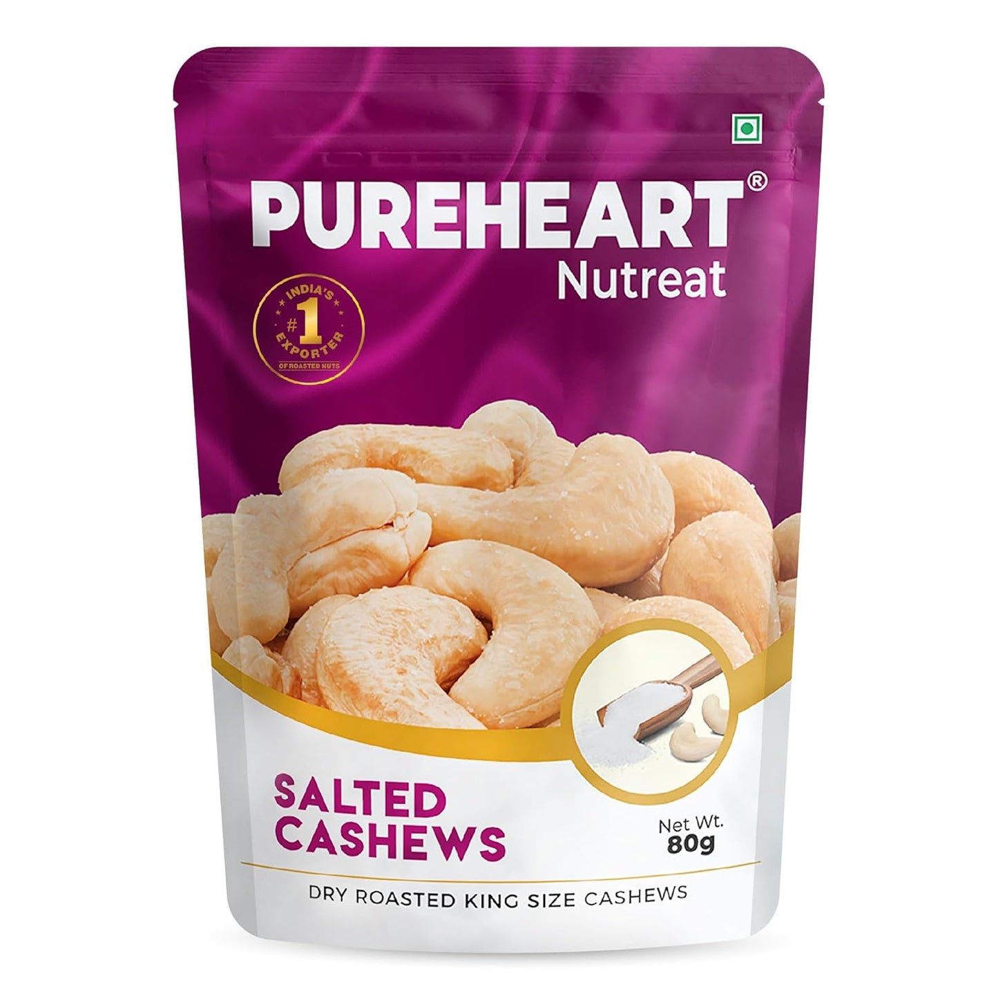 Pureheart Nutreat Roasted Salted Cashews, Flavourful & Crunchy Snack | Premium Salted Whole Cashew Nuts/Kaju Dry Fruit | Rich in Protein & Fiber | No Artificial Colors, Flavors, Preservatives