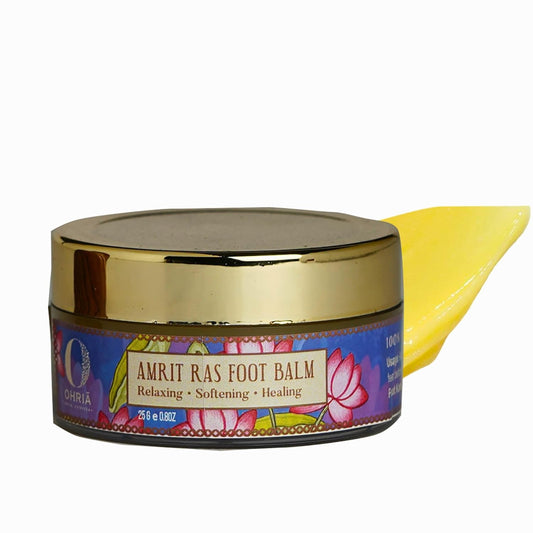 Ohria Ayurveda Amrit Ras Foot Balm | Relaxing, Softening, & Healing Foot Care | Hydrates & Softens Cracked Heels | Infused with Sesame, Almond, Cow’s Ghee & Essential Oils for Relaxation | All Skin Types| For Men & Women- 25g