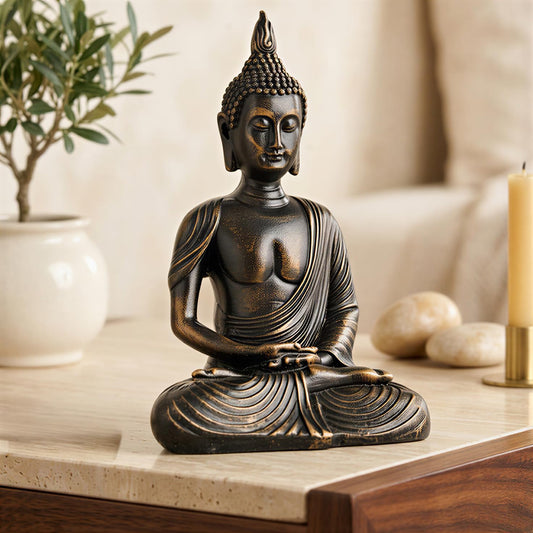 New Sitting Meditating Buddha Statue showpiece Idol Home Decor Items for Living Room and Gifts (Antique Golden)