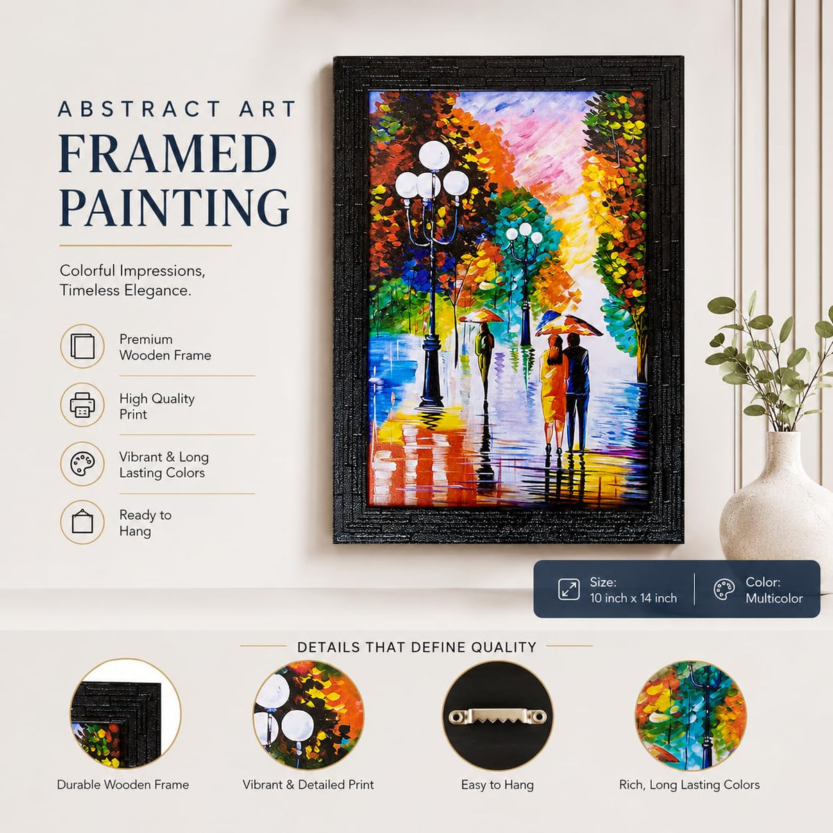 Abstract Art Wooden Framed Painting | Ready to Hang- (Wooden Frame, Multicolor, 10inch x 14 inch)