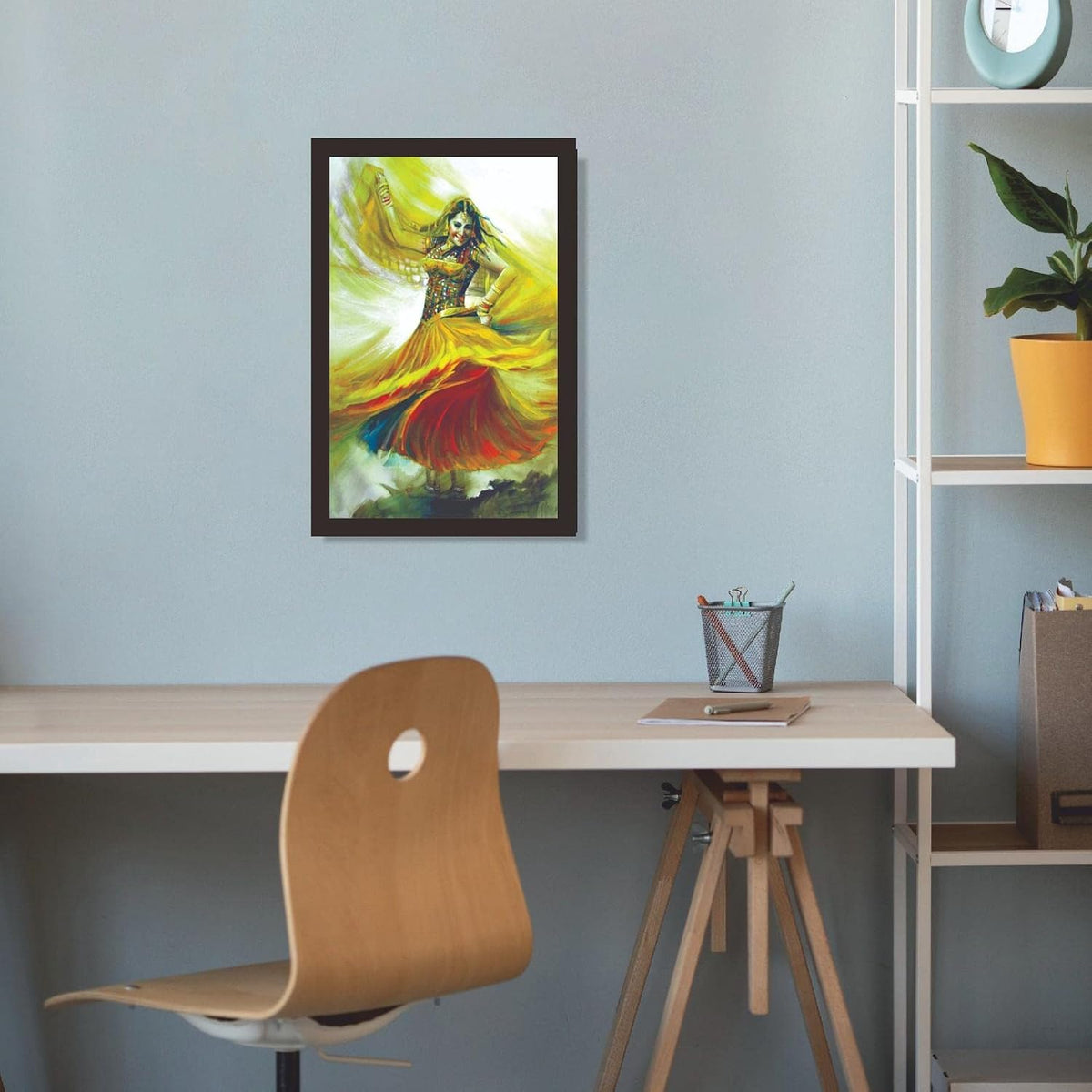 Indian Girl Dancing in Lehenga Choli Woman Lady Painting Photo Frame for Living Room, Bedroom, Home Decor and Wall Decoration (MM 2818, 30.5L x 20.3W cm, Paper, Without Plexi Glass)