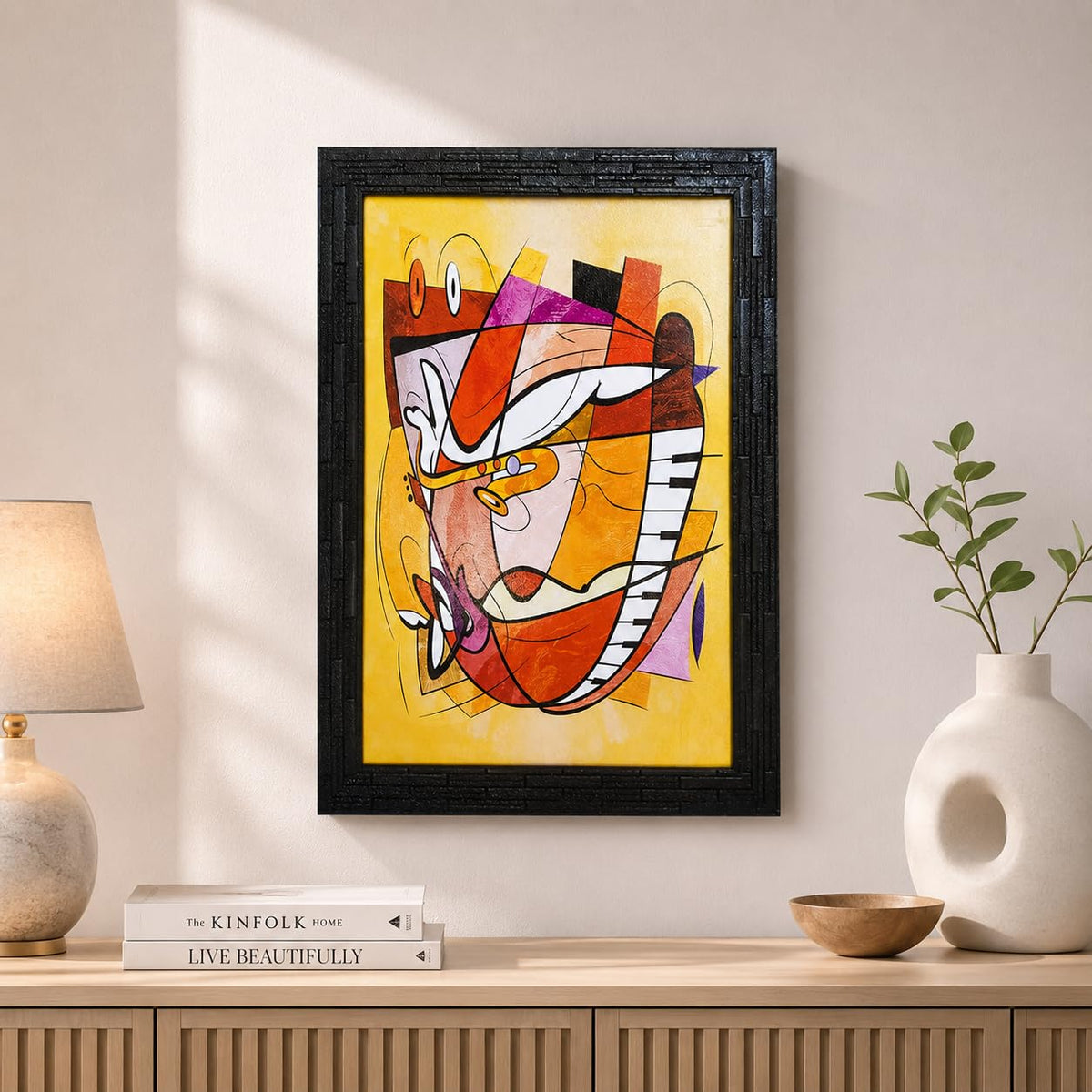 Abstract Modern Art Framed Painting | Ready to Hang- (Wooden Frame, Multicolor, 10inch x 14 inch)