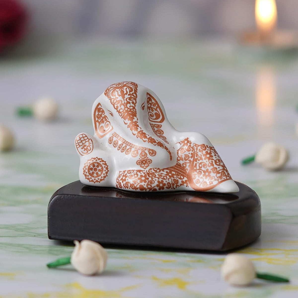 Handcrafted Polyresin White & Orange Lord Ganesha Statue for Home, Temple, Pooja Room, Office, and Car Dashboard - Divine God Idol for Diwali, Ganesh Chaturthi, Birthday Gift Giving