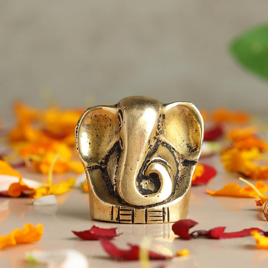Brass Ganesh Ji Idol for Pooja Room | Small Brass Ganpati Murti for Home Temple | Decorative Lord Ganesha God Statue (Design01: L3 x W2 x H3 cm)