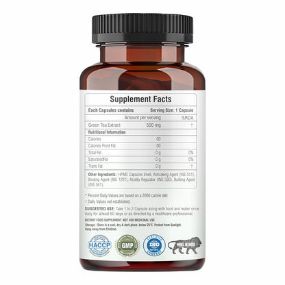 Supplement bottle with label showing supplement facts and certification logos on a white background