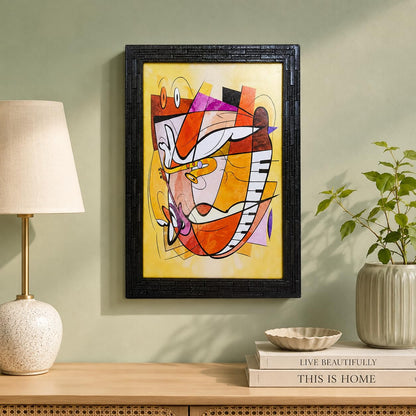 Abstract Modern Art Framed Painting | Ready to Hang- (Wooden Frame, Multicolor, 10inch x 14 inch)