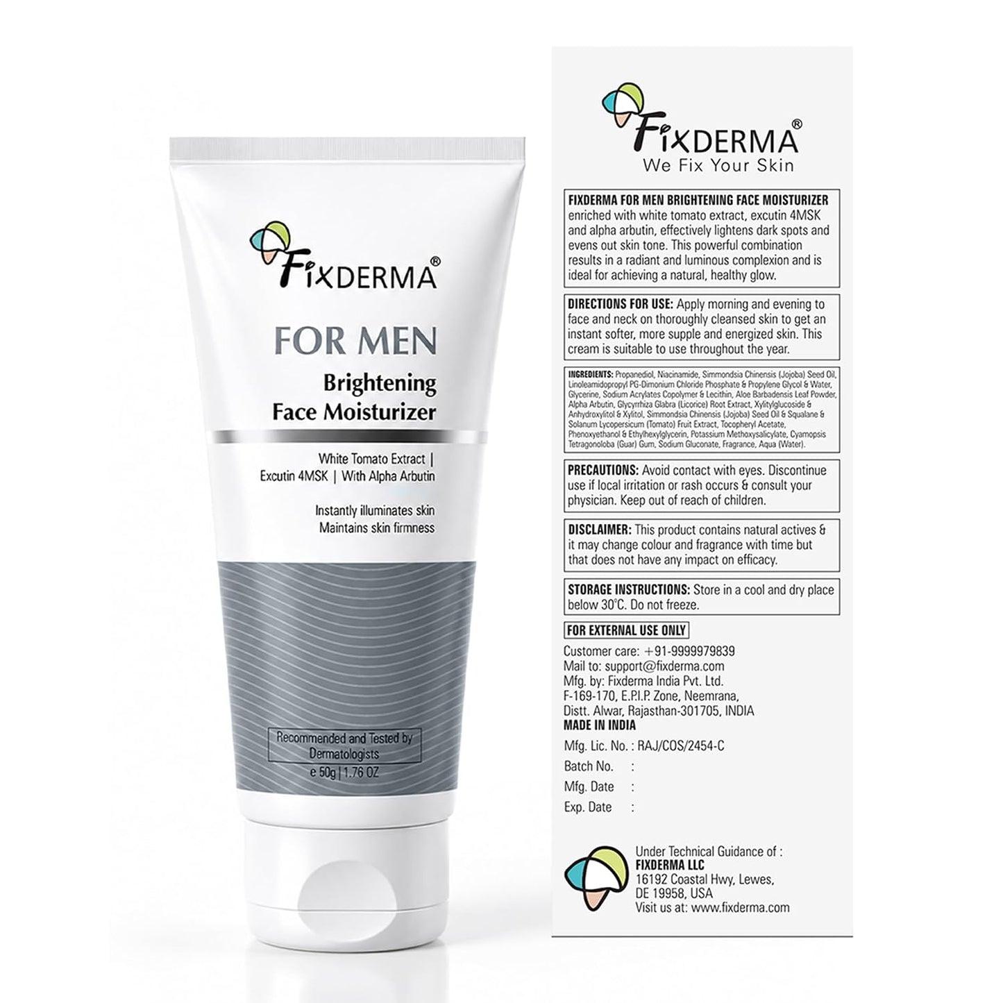 Fixderma Brightening Face Moisturizer for Men |Reduce Evens Skin Tone- 50g | Reduces & Evens Skin Tone