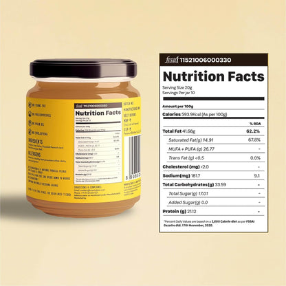 Brawny Bear Peanut Butter, 100% Natural Sweetened with Dates, Smooth Healthy Nut Butter with No Added Sugar and Preservatives, Low Gl, Vegan, High in Protein Spread - 500 gms