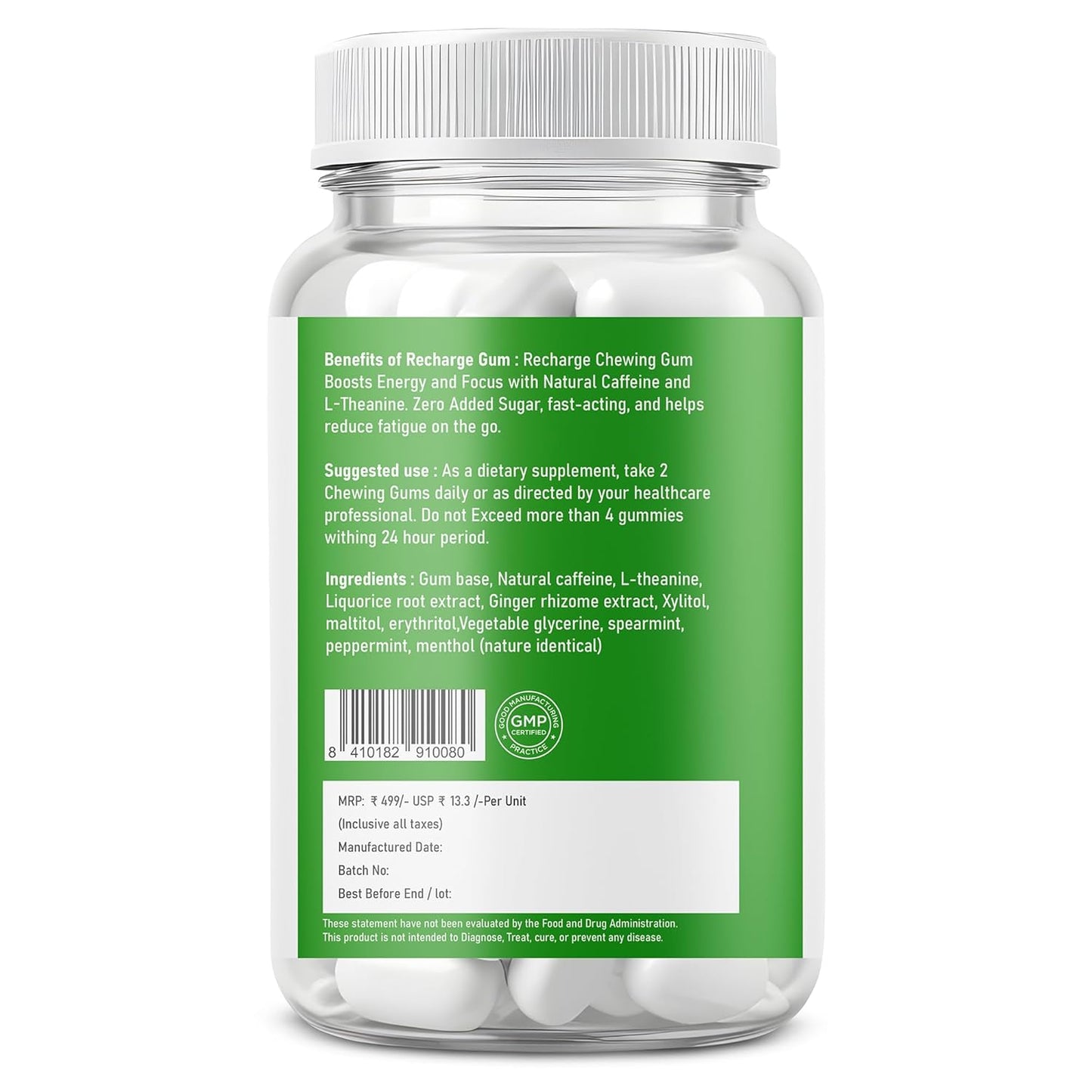 NeuroGum & BrainFocus | Caffeine Energy Chewing Gum Sugar Free | 30 Gums with Caffeine & L-theanine for Energy, Memory + Focus Boost, Refreshing Mint Unisex