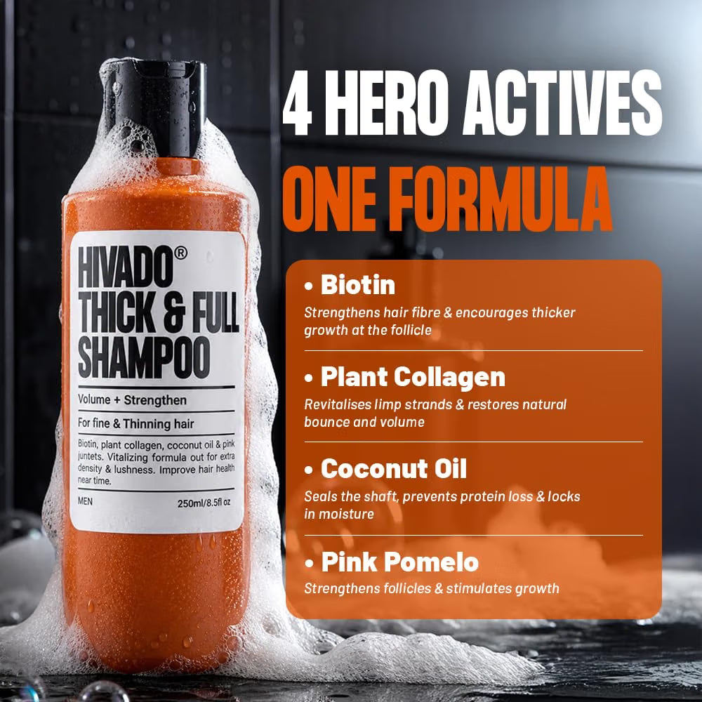 HIVADO Thick & Full Shampoo for Men 250ml | Biotin & Plant Collagen | Hair Thickening Formula | For Thin & Fine Hair