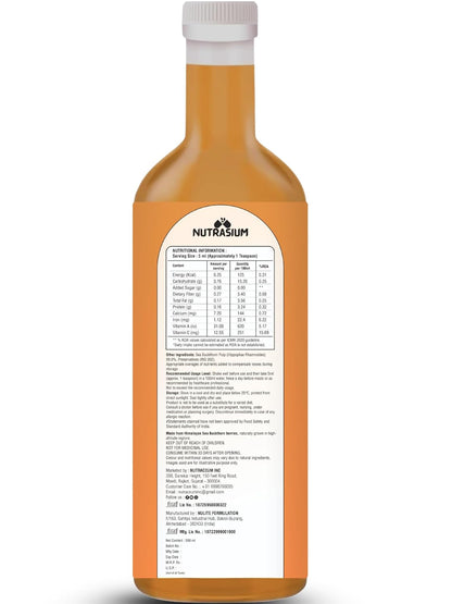 Nutrasium Himalayan Sea Buckthorn Berry Juice - 500 ml - Natural Source of Vitamin C, Omega 3 6 7 9, Antioxidants for Immunity, Skin Glow & Gut Health - 50 Glasses
