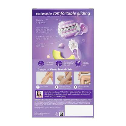 Gillette Venus Comfortglide Hair Removal Razor for Women with Avocado Oils & Body Butter, Freesia Scent, 1 Pc