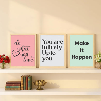 Aesthetic Motivational Quote Frames For Living Room, Bedroom, Multicolor, Inspirational Natural Posters Frame Wood Color Frames, 12.0 x 9.0 inch, Set of 6