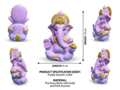 Polyresin and Marble Ganesh Ji Idol Murti for Pooja Room & Car Dashboard (Purple, Aashirwad Mudra)