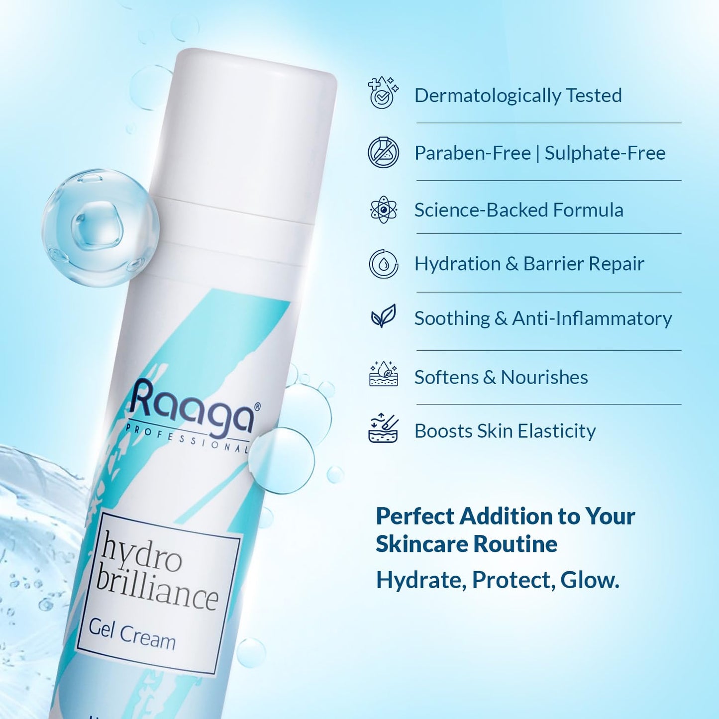 Raaga Professional Hydro Brilliance Gel Cream | Hyaluronic Filler with Ceramides | Paraben Free, Sulphate Free, Dermatologically Tested (55 ml)