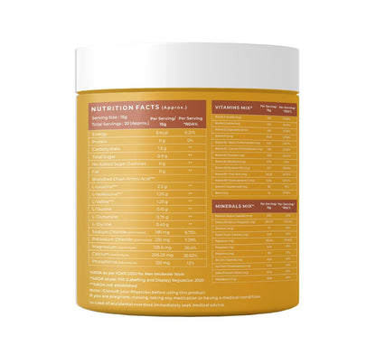 Nutrition facts label on a supplement container with a white background
