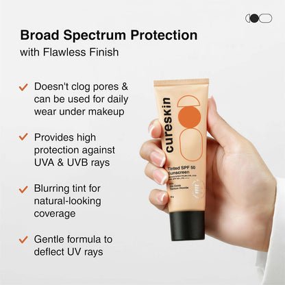 Cureskin Mineral Sunscreen Matte Finish Tinted SPF 50 PA++++ | Broad Spectrum Sun (UVA/UVB/IR) Protection with Titanium Dioxide, 50 g (Pack of 1)