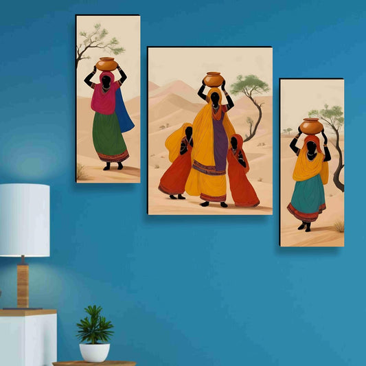 african ladies Paintings for Wall Decoration - Set Of 3, 3d modern art Painting for Living Room Large Size with Frames for Home Decoration, Hotel, Office painting 50.8 cm x 30.48 cm A-JM-36053