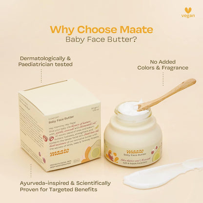 Maate Baby Face Butter 50 gm | Enriched with Shea Butter & Avocado | Soft, Nourished & Supple Facial Skin | Light & Quick Absorbing Lotion | Moisturizing Cream For Face | For Babies & Kids 0m+