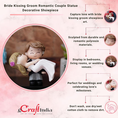 eCraftIndia Plastic Bride Kissing Groom Romantic Couple Statue Decorative Showpiece Valentine Gift for Girlfriend Boyfriend Husband Wife Her Him | Valentines Day Gift | Valentine Day Decoration Items