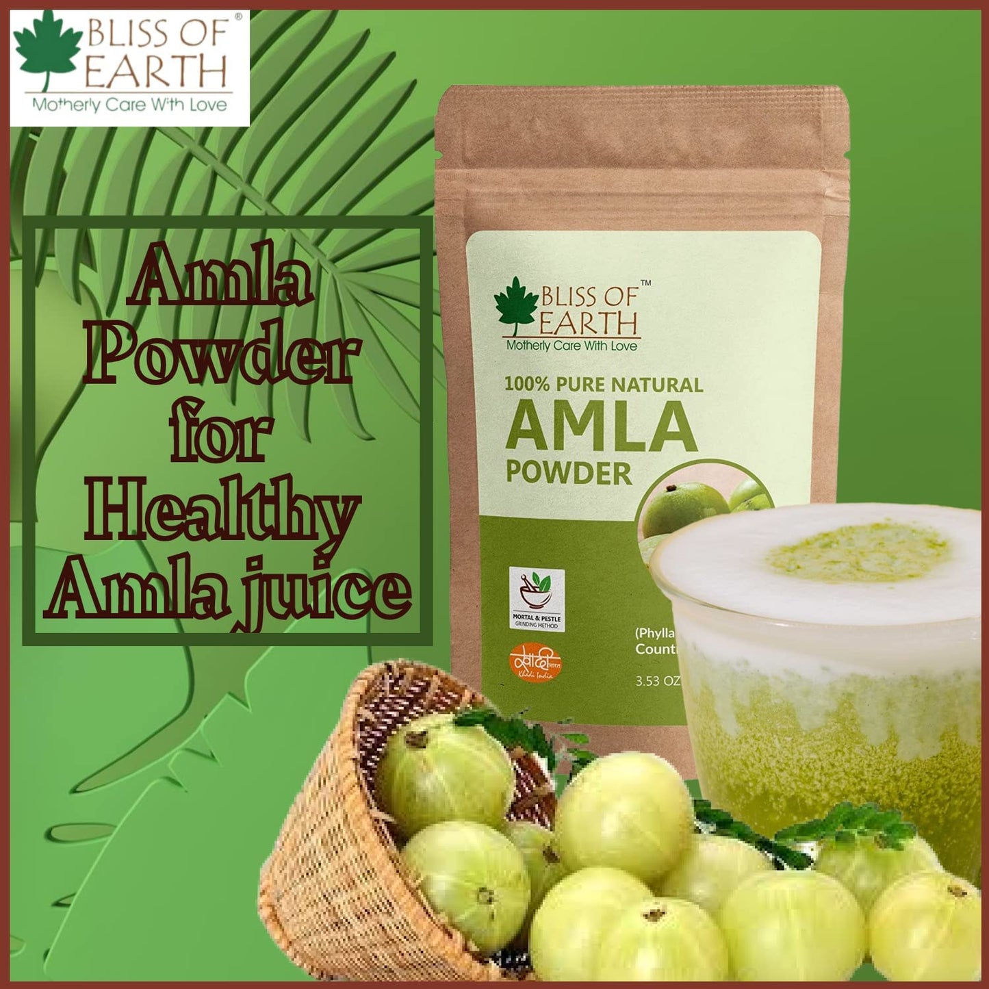 Bliss of Earth Amla Powder for Eating – 453g Pure & Natural Amla Powder for Hair Growth, Skin, Drinking & Overall Wellness | Natural Indian Gooseberry Powder